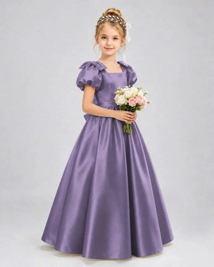 Wisteria Satin A-line Flower Girl Dress Front View