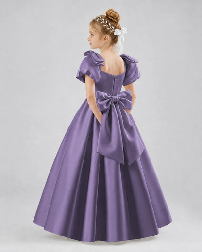 Wisteria Satin A-line Flower Girl Dress Side View