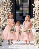 Blush Pink Tulle A-line Flower Girl Dress Front View