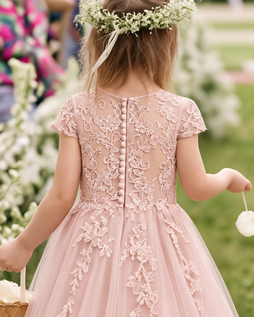 Blush Pink Tulle A-line Flower Girl Dress 
