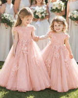 Blush Pink Tulle A-line Flower Girl Dress Front View
