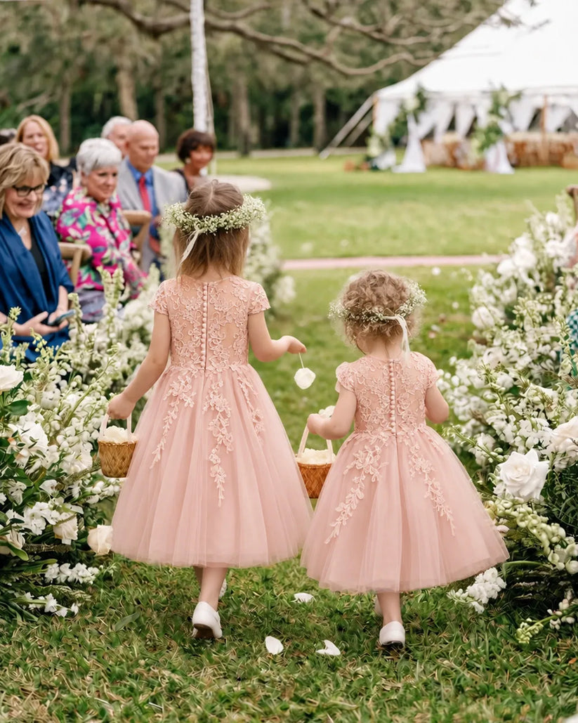 Blush Pink Tulle A-line Flower Girl Dress 