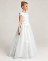 White Tulle A-line Flower Girl Dress Side View