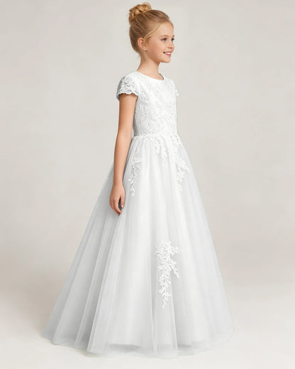 White Tulle A-line Flower Girl Dress Side View