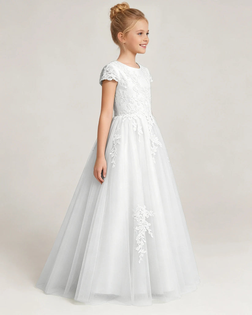 White Tulle A-line Flower Girl Dress Side View