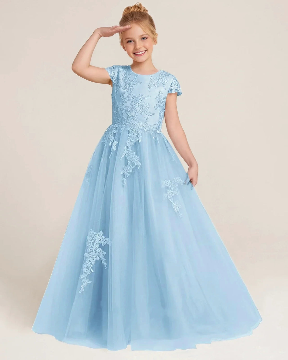 Baby Blue Tulle A-line Flower Girl Dress Front View
