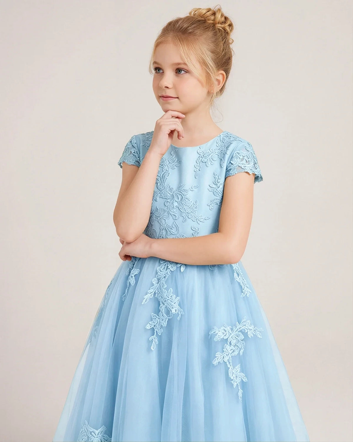 Baby Blue Lace A-line Flower Girl Dress Front View