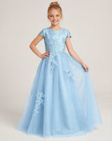 Baby Blue Tulle A-line Flower Girl Dress Front View