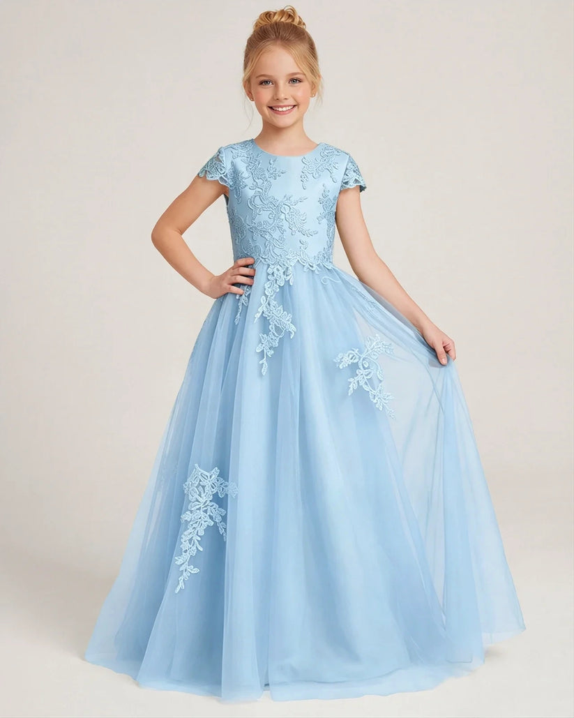 Baby Blue Tulle A-line Flower Girl Dress Front View