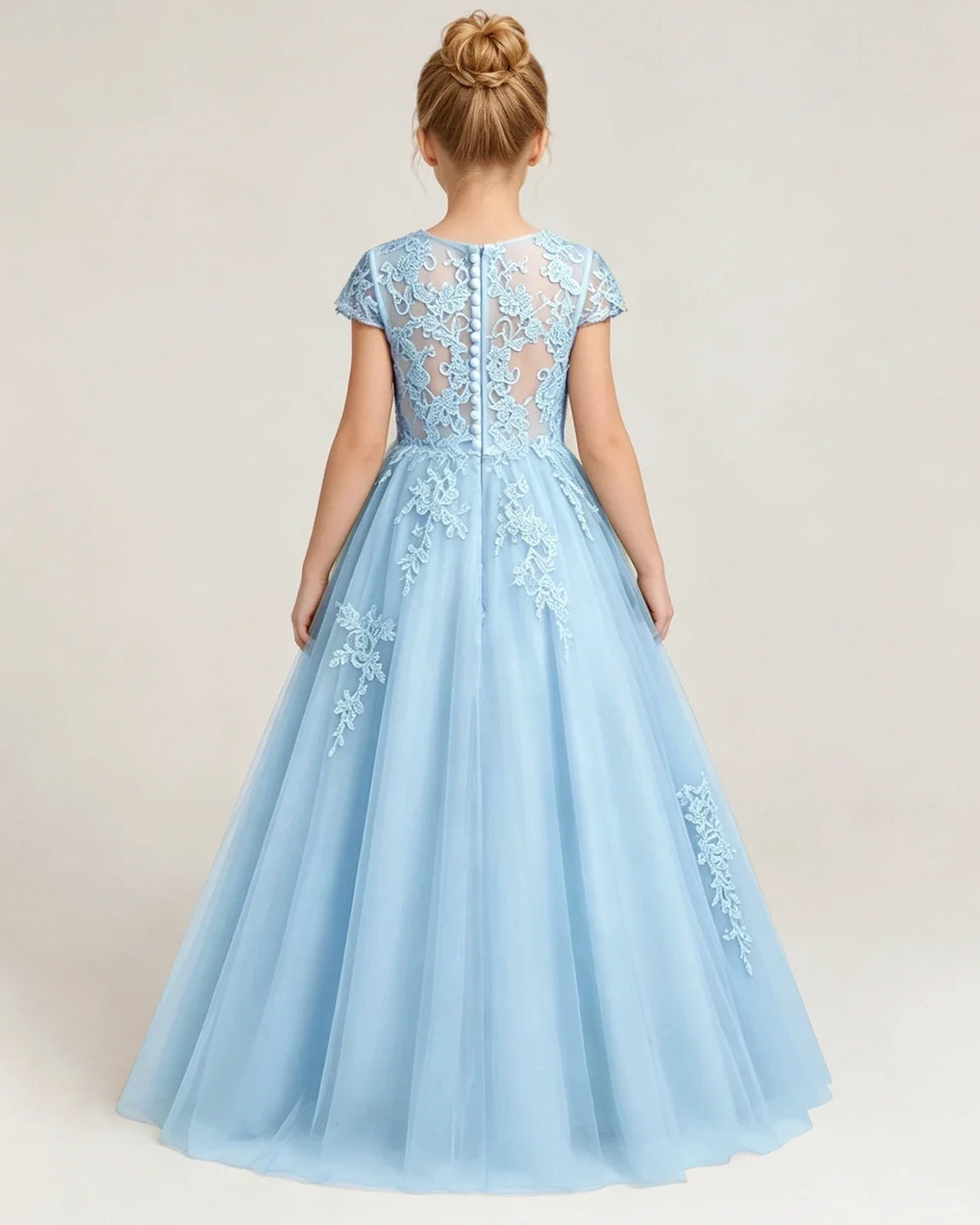 Baby Blue Lace A-line Flower Girl Dress Back View