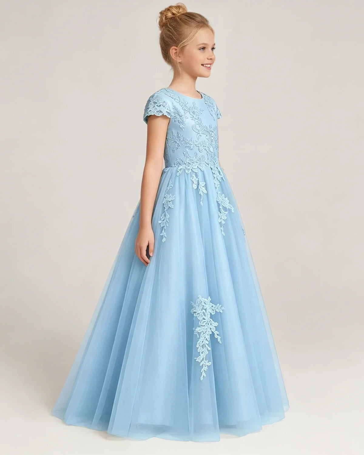Baby Blue Tulle A-line Flower Girl Dress Side View