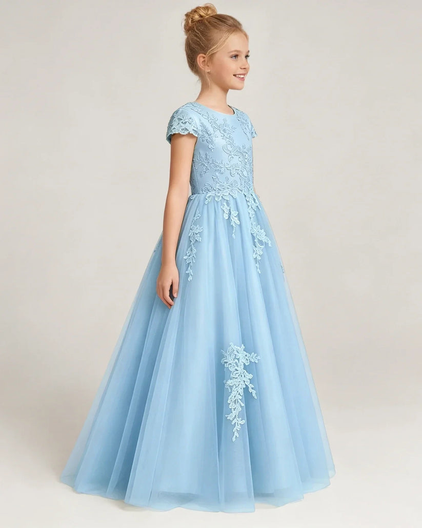 Baby Blue Tulle A-line Flower Girl Dress Side View