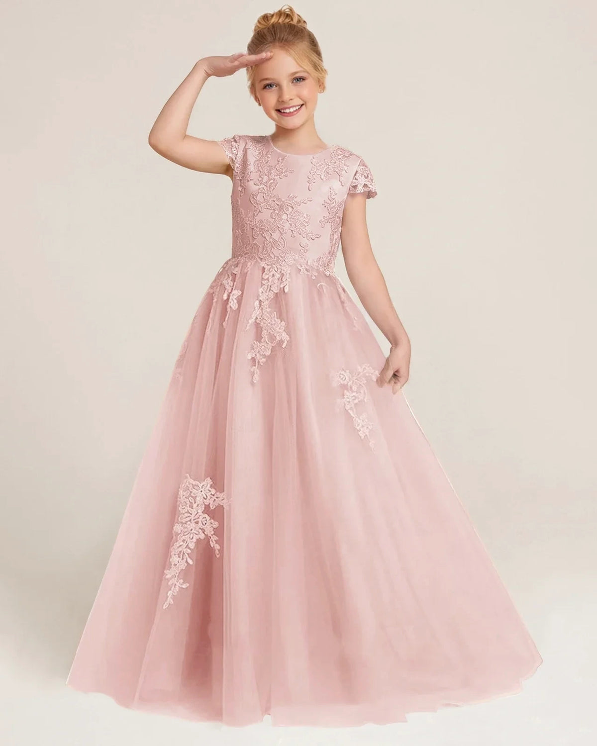 Blush Pink Tulle A-line Flower Girl Dress Front View