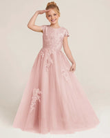 Blush Pink Tulle A-line Flower Girl Dress Front View