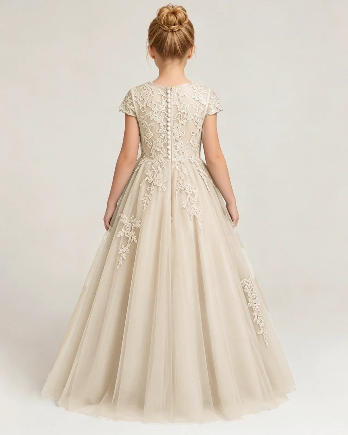 Champagne Tulle A-line Flower Girl Dress Front View