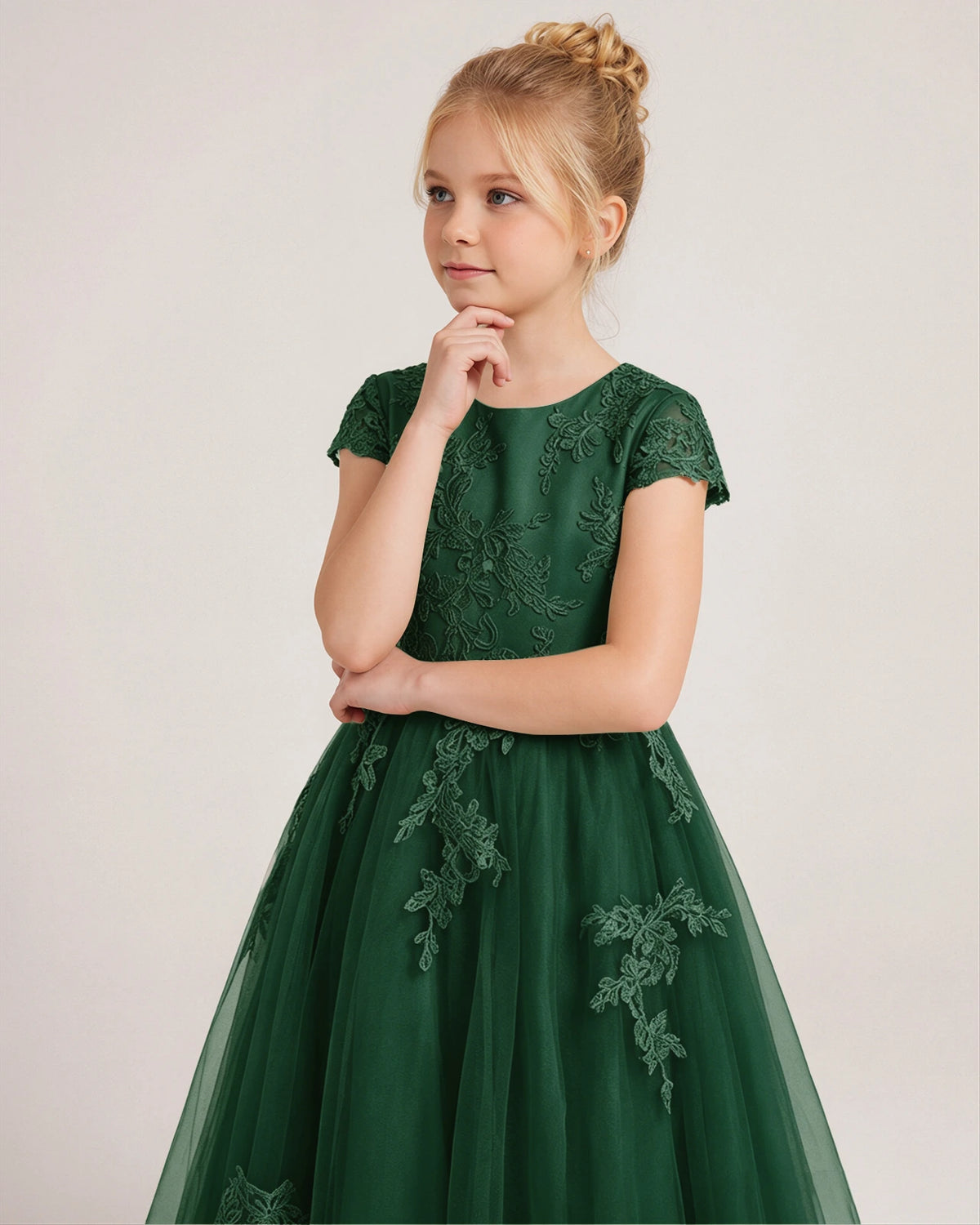 Dark Green Tulle A-line Flower Girl Dress Side View