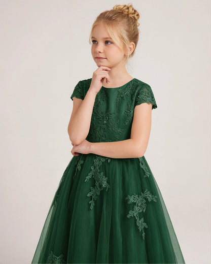 Dark Green Tulle A-line Flower Girl Dress Side View