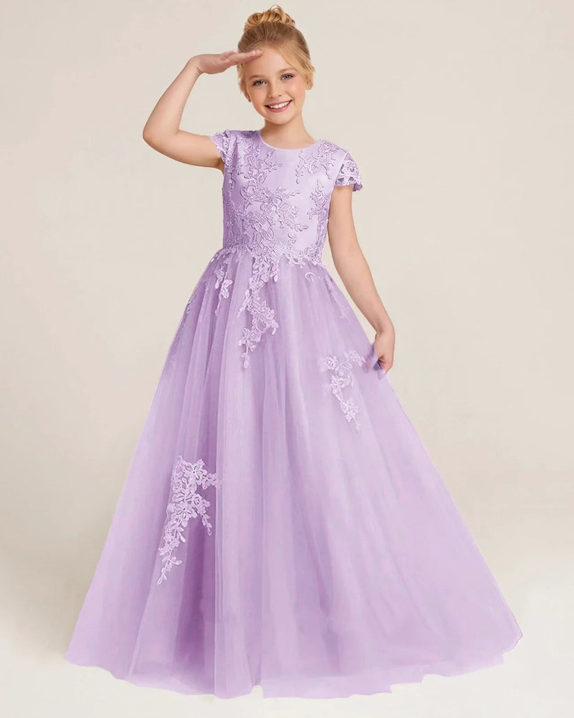 Lilac Tulle A-line Flower Girl Dress Side View