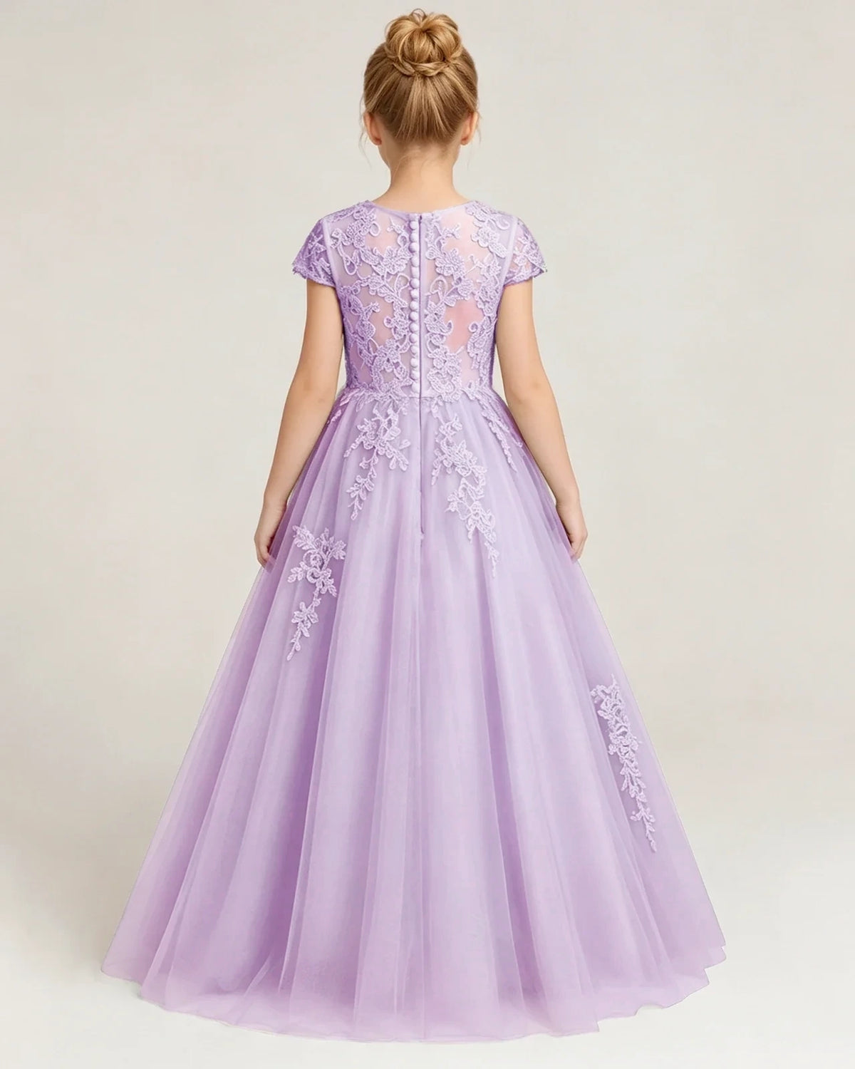 Lilac Tulle A-line Flower Girl Dress Back View