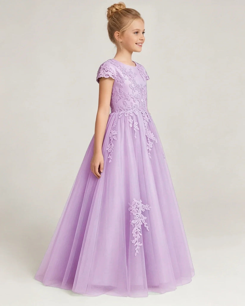 Lilac Tulle A-line Flower Girl Dress Side View