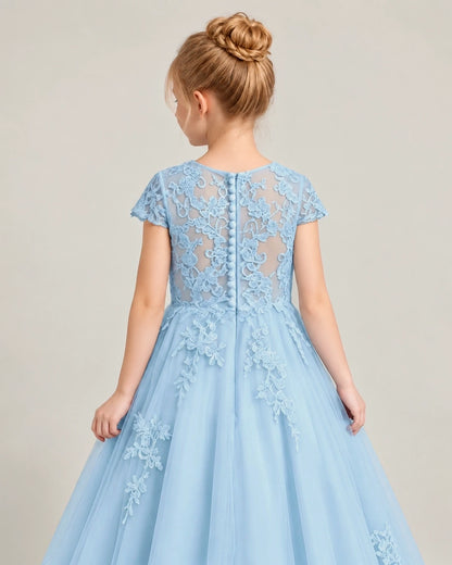 Baby Blue Tulle Flower Girl Dress Back Detail View