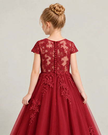 Burgundy Tulle Flower Girl Dress Back Detail View