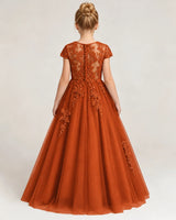 BurntOrange Tulle Flower Girl Dress Back Detail View