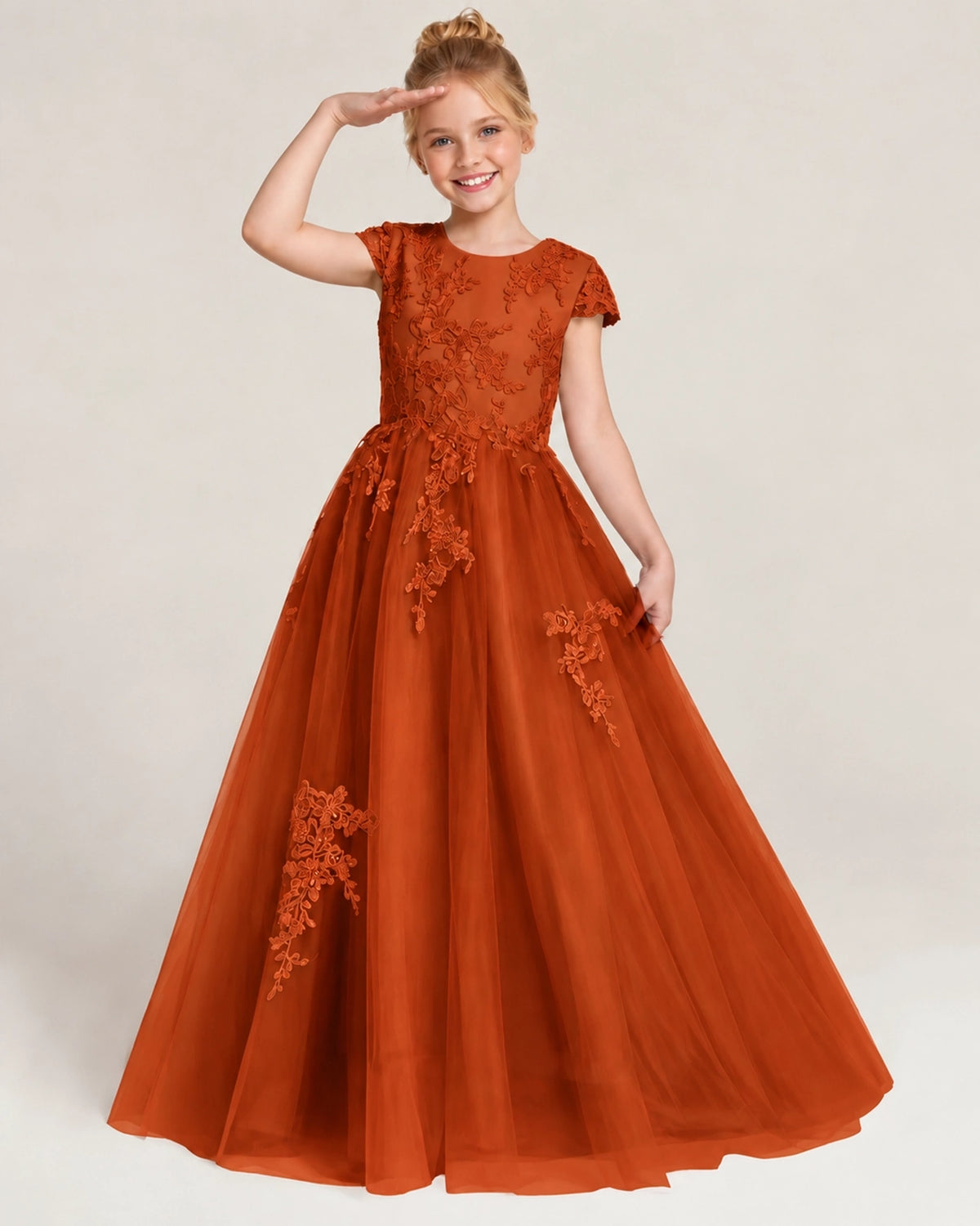Burnt Orange Tulle Flower Girl Dress Front Detail View