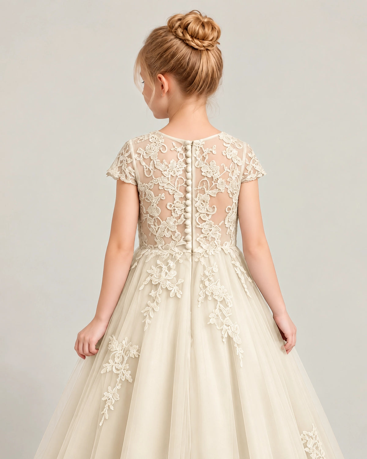 Champagne Tulle Flower Girl Dress Back Detail View