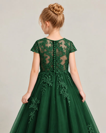 Dark Green Tulle Flower Girl Dress Back Detail View