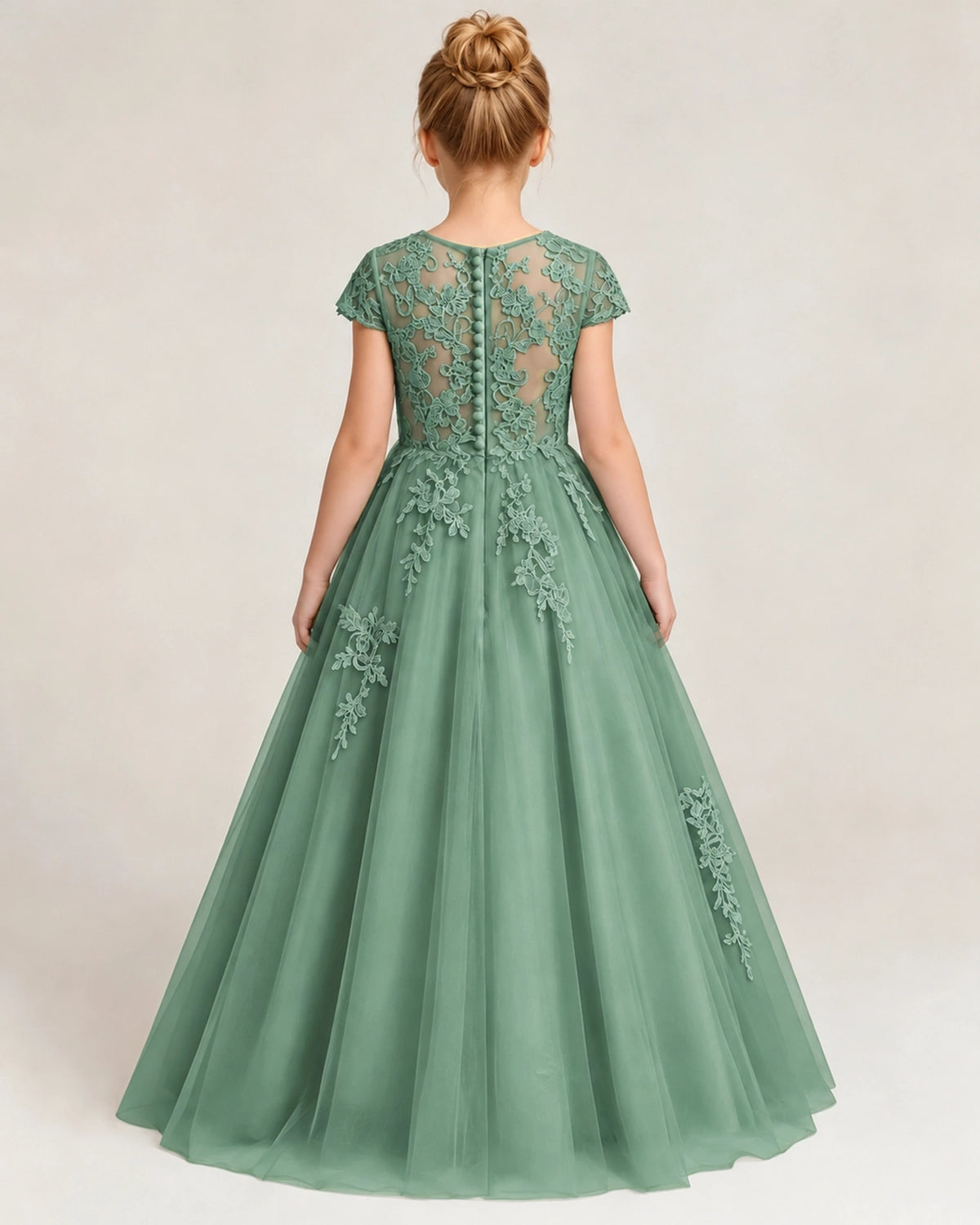Eucalyptus Tulle Flower Girl Dress Back Detail View