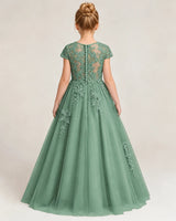 Eucalyptus Tulle Flower Girl Dress Back Detail View