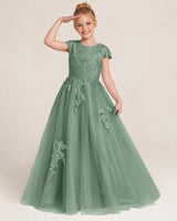 Eucalyptus Tulle Flower Girl Dress Front Detail View