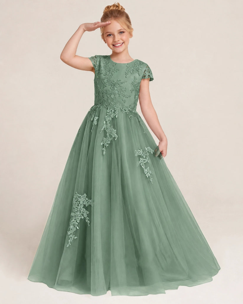 Eucalyptus Tulle Flower Girl Dress Front Detail View