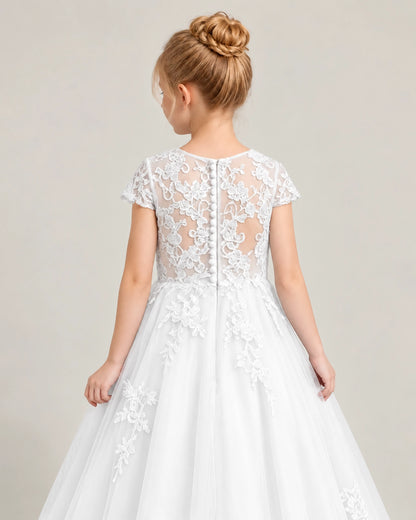 Ivory Tulle Flower Girl Dress Back Detail View