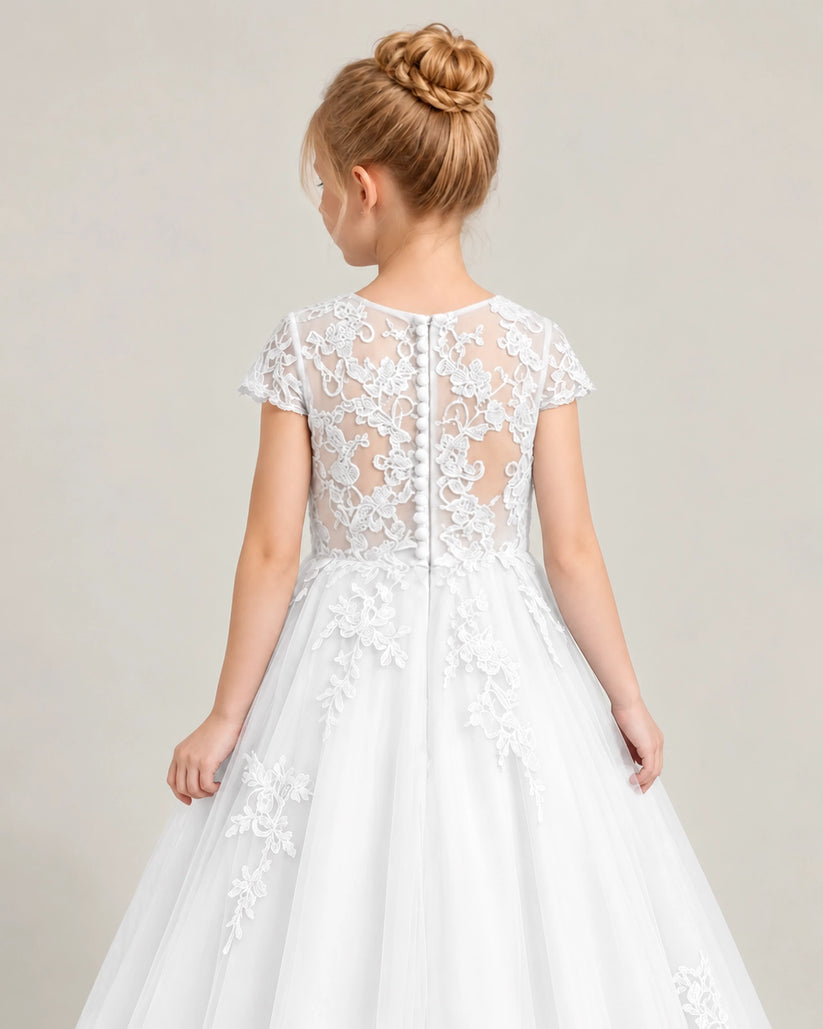 Ivory Tulle Flower Girl Dress Back Detail View