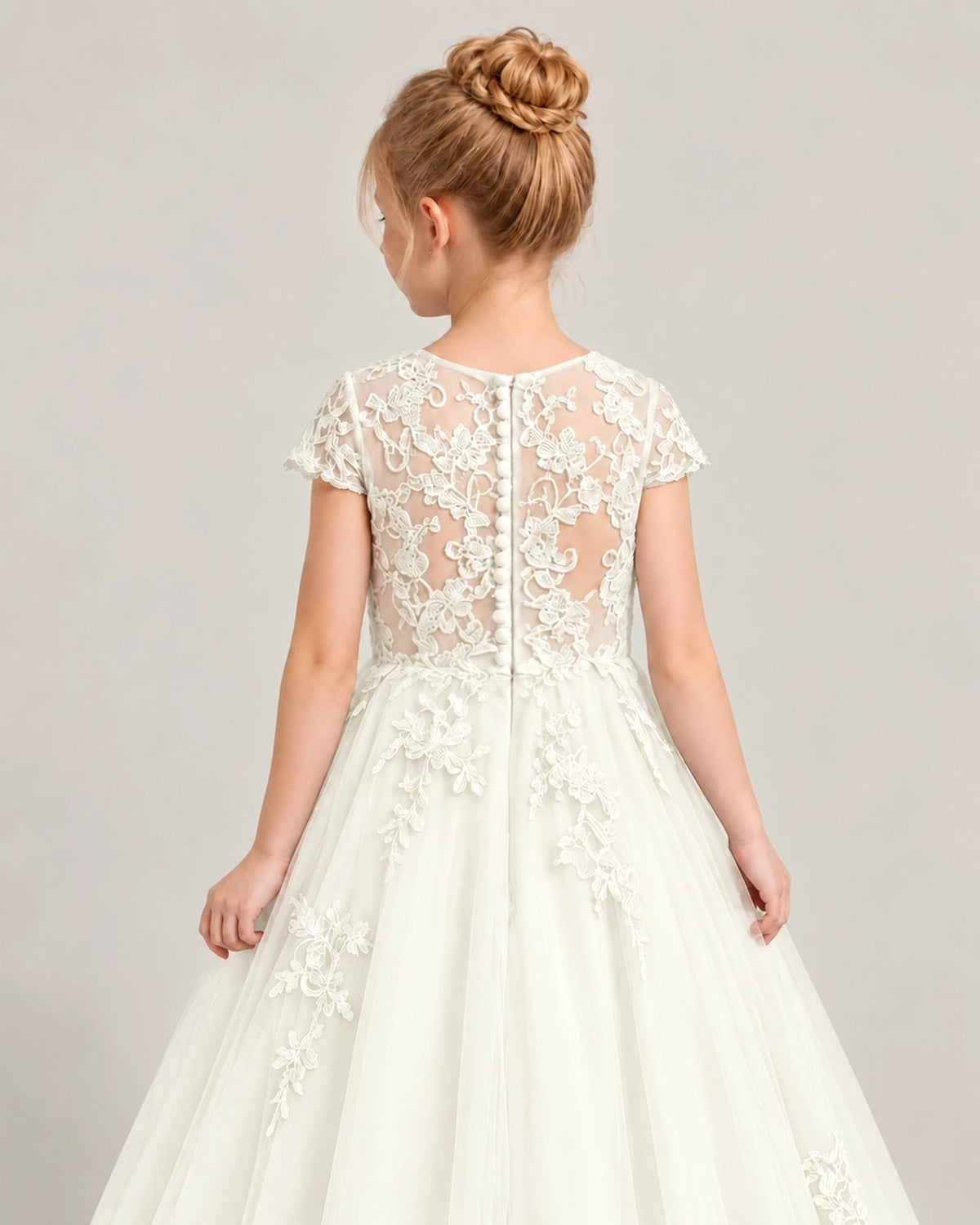 Ivory Tulle Flower Girl Dress Back Detail View