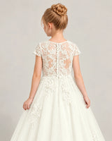 Ivory Tulle Flower Girl Dress Back Detail View