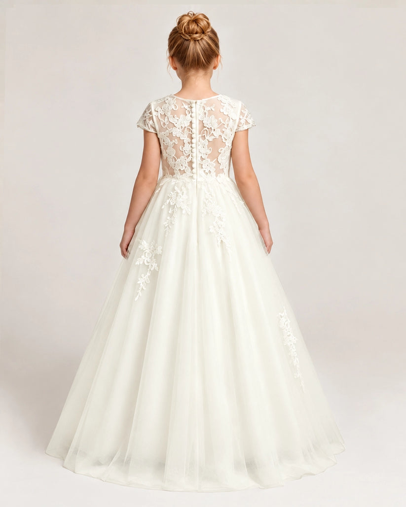 Ivory Tulle Flower Girl Dress Back Detail View