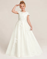 Ivory Tulle Flower Girl Dress Front Detail View