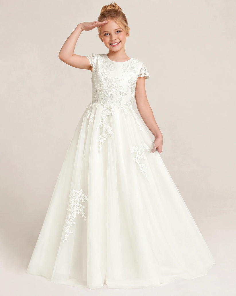Ivory Tulle Flower Girl Dress Front Detail View