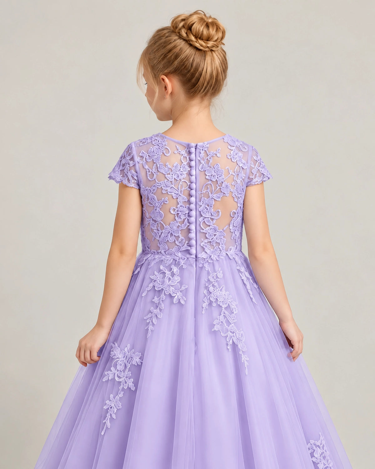 Lavender Tulle Flower Girl Dress Back Detail View