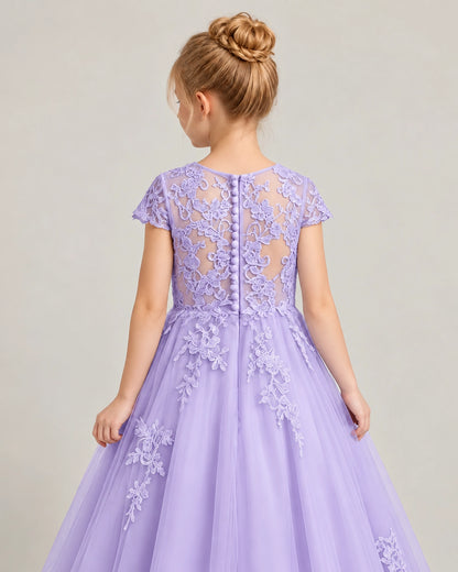 Lavender Tulle Flower Girl Dress Back Detail View