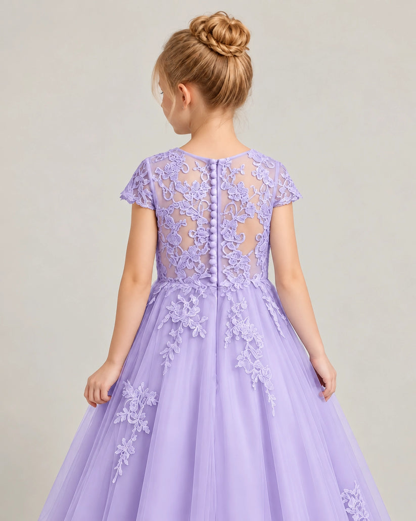 Lavender Tulle Flower Girl Dress Back Detail View