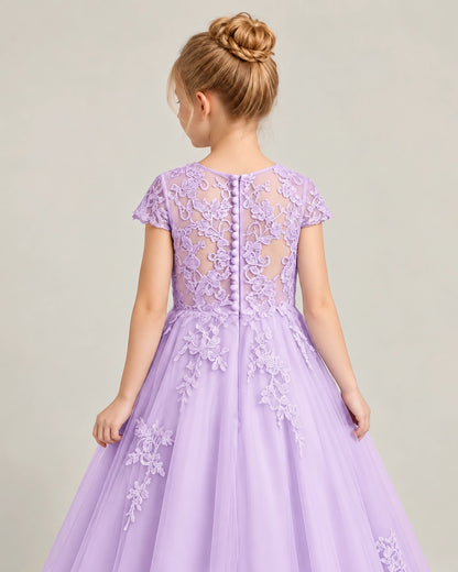 Lilac Tulle Flower Girl Dress Back Detail View