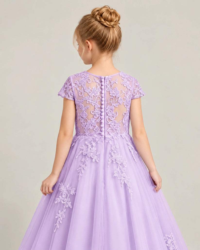 Lilac Tulle Flower Girl Dress Back Detail View