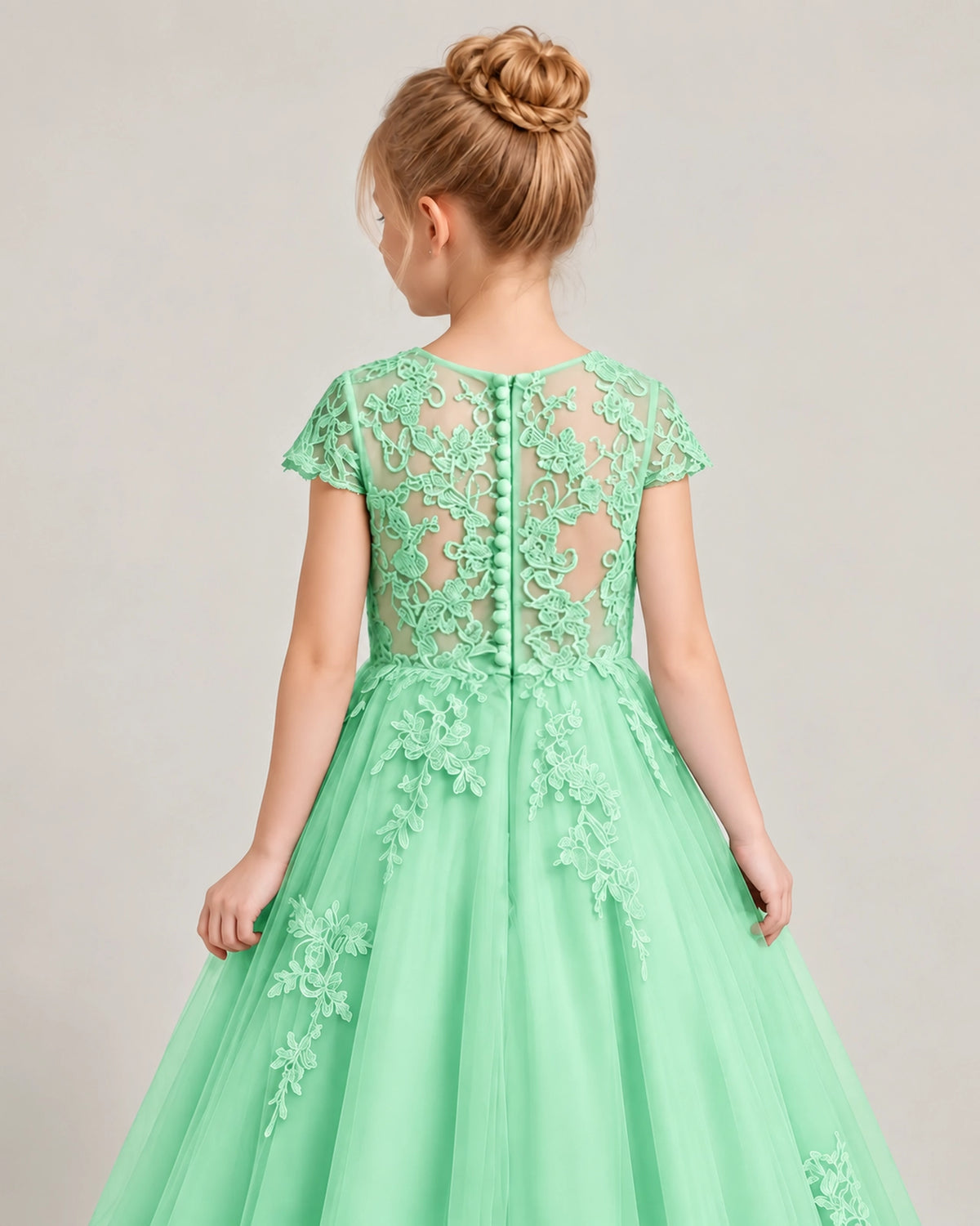 Mint Green Tulle Flower Girl Dress Back Detail View