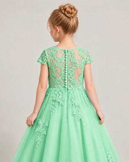 Mint Green Tulle Flower Girl Dress Back Detail View