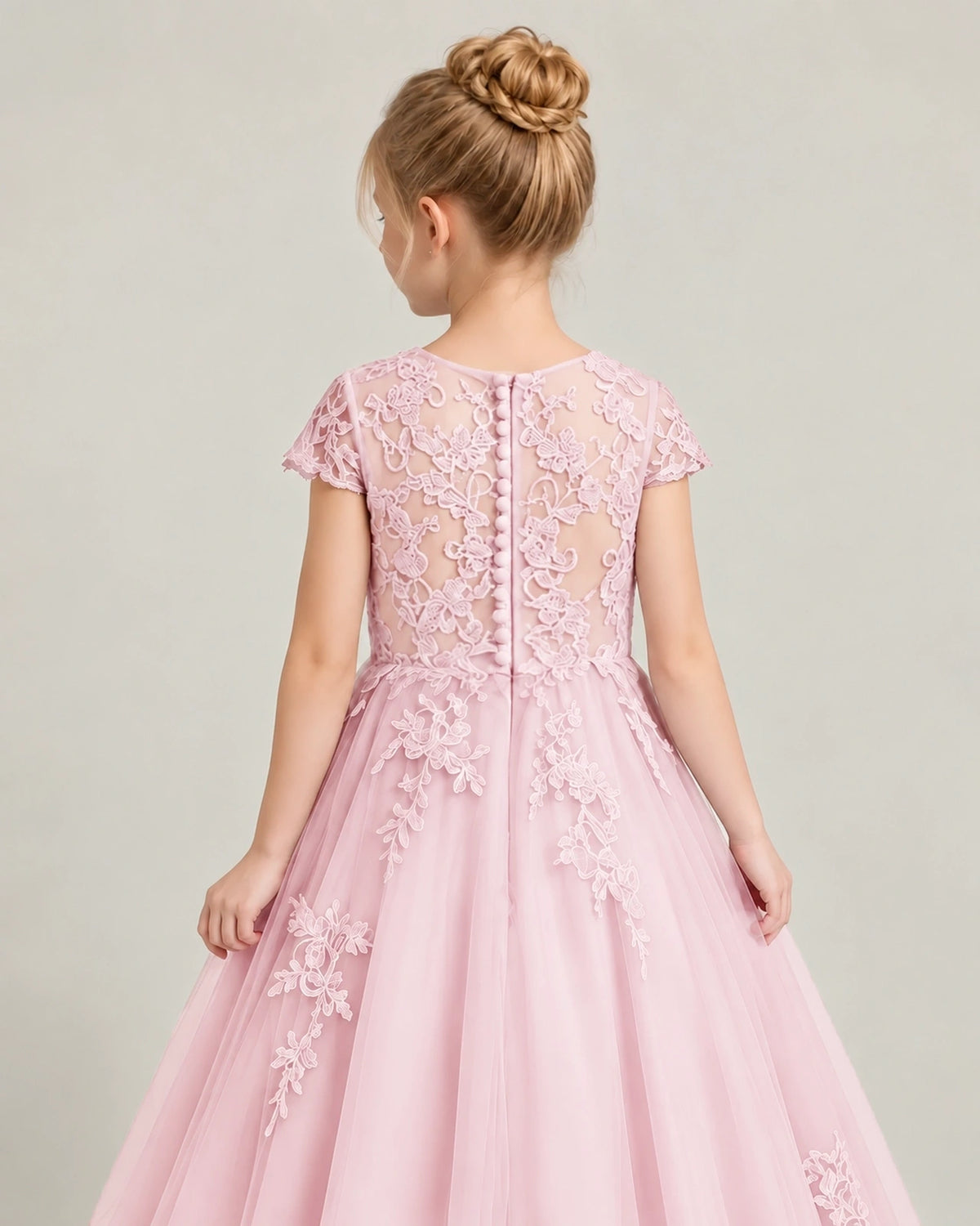 Pink Tulle Flower Girl Dress Back Detail View