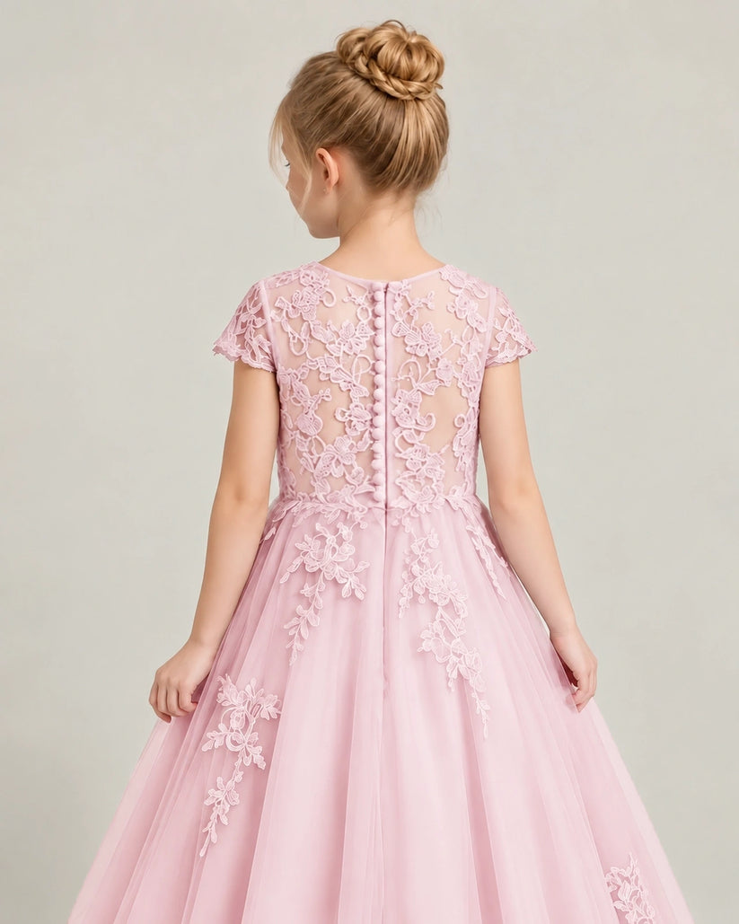 Pink Tulle Flower Girl Dress Back Detail View